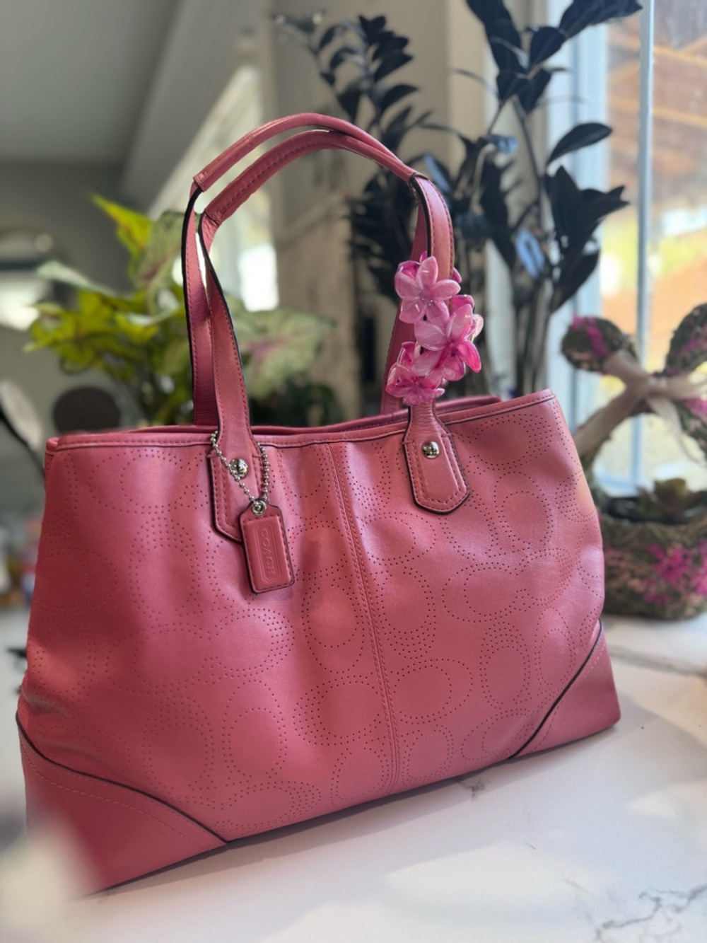 Coach Pink Perforated Leather Purse 👛